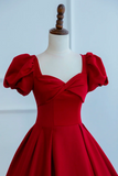 Dark Red Short Sleeve Long Prom Dress, Beautiful A Line Evening Party Dress KPP1802
