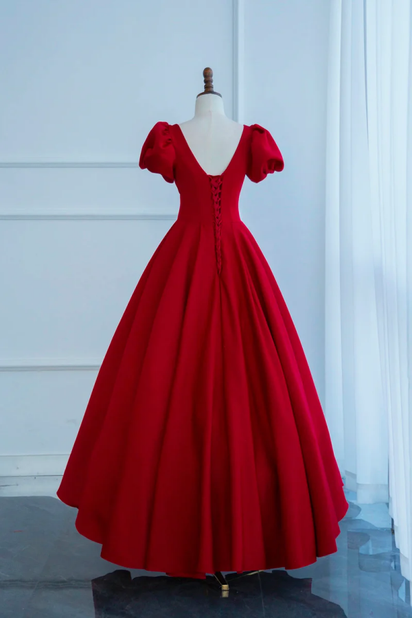 Dark Red Short Sleeve Long Prom Dress, Beautiful A Line Evening Party –  kateprom