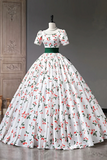 Cute Cherry Pattern Long Princess Prom Dress, White A Line Evening Party Dress KPP1807