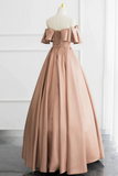 Champagne A Line Off Shoulder Satin Long Prom Dress, Champagne Formal Dress KPP1815