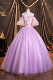 Purple Tulle Sequins Long Prom Dress, Beautiful Off the Shoulder Evening Party Dress KPP1816