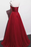Strapless Burgundy Long Prom Dresses, Wine Red Long Formal Evening Dresses KPP1817