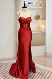 Simple Sweetheart Neck Satin Mermaid Burgundy Long Prom Dress, Burgundy Evening Dress KPP1820