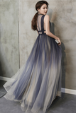 Gradient Tulle V Neckline Long Formal Dress Party Dress, Gradient Prom Dress KPP1828