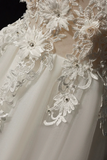 White A Line Off the Shoulder Flowers and Tulle Formal Dress, Beautiful Long Evening Party Dress KPP1832