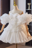 White Sweetheart Neck Organza Short Prom Dress, White Homecoming Dress KPP1833
