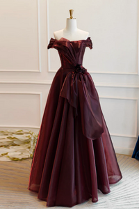 A Line Burgundy Organza Burgundy Long Prom Dress, Burgundy Long Evening Dress KPP1836