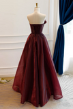 A Line Burgundy Organza Burgundy Long Prom Dress, Burgundy Long Evening Dress KPP1836