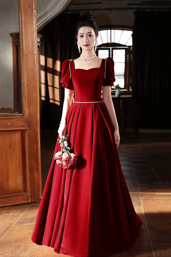 Burgundy Velvet Long A Line Prom Dress, A Line Short Sleeve Evening Pa kateprom Burgundy Velvet Long A Line Prom Dress, A Line Short Sleeve Evening Pa kateprom