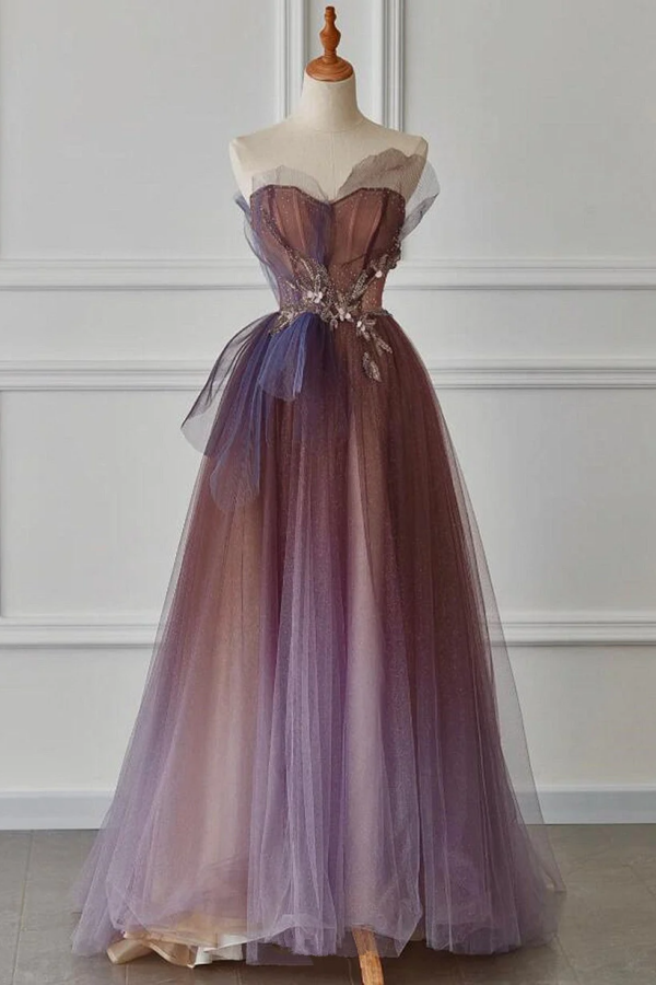 purple gradient prom dress A-Line Purple Gradient Tulle Long Prom Dress P627 PreppyDress