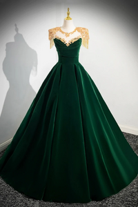 Green Velvet Beaded Long Prom Dress, A Line Beautiful Evening Party Dress KPP1865