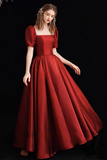 A Line Organza Burgundy Long Prom Dress, Burgundy Long Formal Dress KPP1869