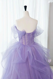 Purple Lace Floral Tulle Long Prom Dresses, Purple Tulle Long Lace Formal Evening Dresses KPP1875