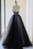 Lovely Black Strapless Tulle Lace Long Prom Dress, A Line Sweetheart Neck Evening Party Dress KPP1876