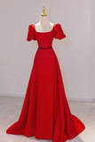Elegant Satin Long Prom Dress, Simple A Line Red Evening Party Dress KPP1885