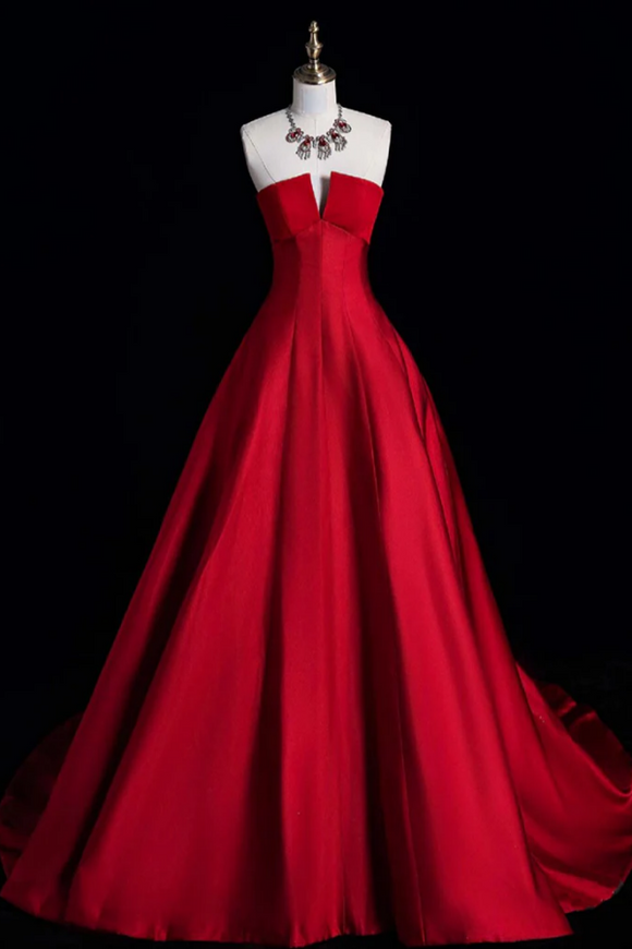 Simple A Line Satin burgundy Long Prom Dress, Burgundy Long Formal Dress KPP1887