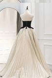 A Line Sweetheart Neck Satin Velvet Champagne Long Prom Dress, Champagne Long Evening Dress KPP1891