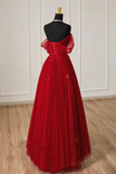 Cute Wine Red Tulle Sweetheart Off Shoulder Prom Dress, Wine Red Long Party Dress KPP1903