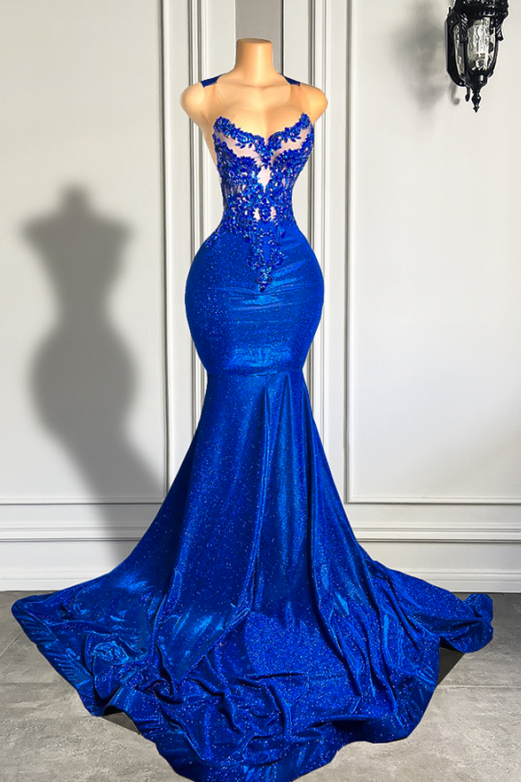 Royal Blue Long Prom Dresses 2023 Luxury Beaded Embroidery Sexy Mermaid Style Black Girl Prom Gala Party Gowns KPP1926