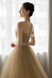 Lovely Strapless Tulle Lace Long Prom Dress, A Line Evening Dress KPP1927