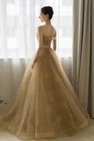 Lovely Strapless Tulle Lace Long Prom Dress, A Line Evening Dress KPP1927