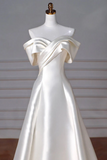 A Line Off Shoulder Satin ivory Long Prom Dress, Satin Long Formal Dress KPP1933
