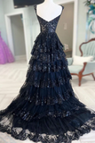 A Line Sweetheart Neck Tulle Sequin Black Long Prom Dress, Black Formal Dress KPP1935