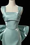 Simple Satin Green Long Prom Dress, Green Long Formal Dress with bow tie KPP1937