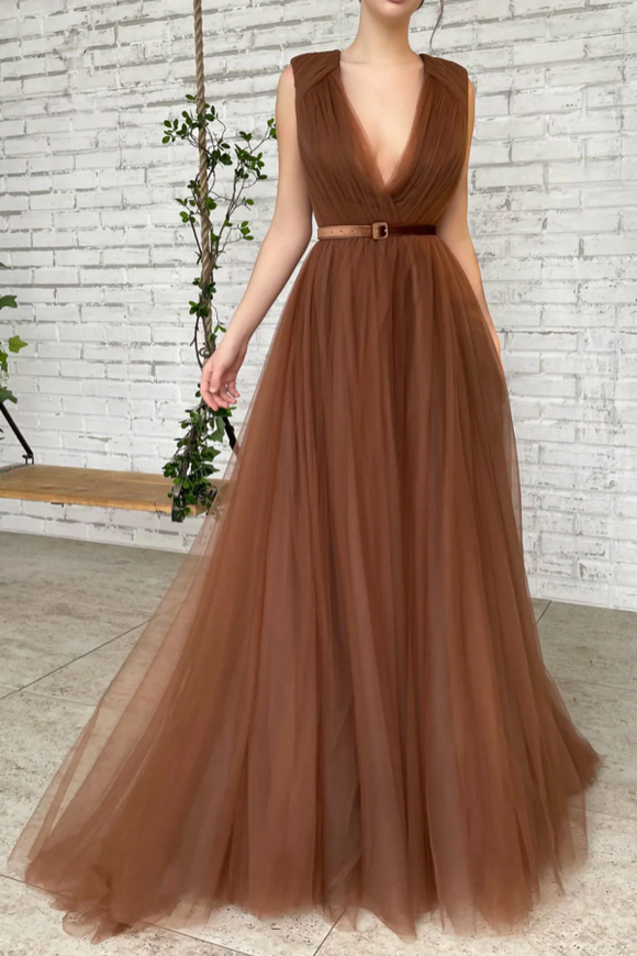 Simple Brown Long Prom Dresses, Brown Formal Evening Dresses KPP1941