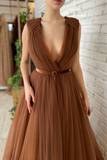 Simple Brown Long Prom Dresses, Brown Formal Evening Dresses KPP1941