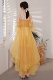Yellow Tulle High Low Prom Dresses, A Line Evening Dresses KPP1943