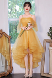 Yellow Tulle High Low Prom Dresses, A Line Evening Dresses KPP1943