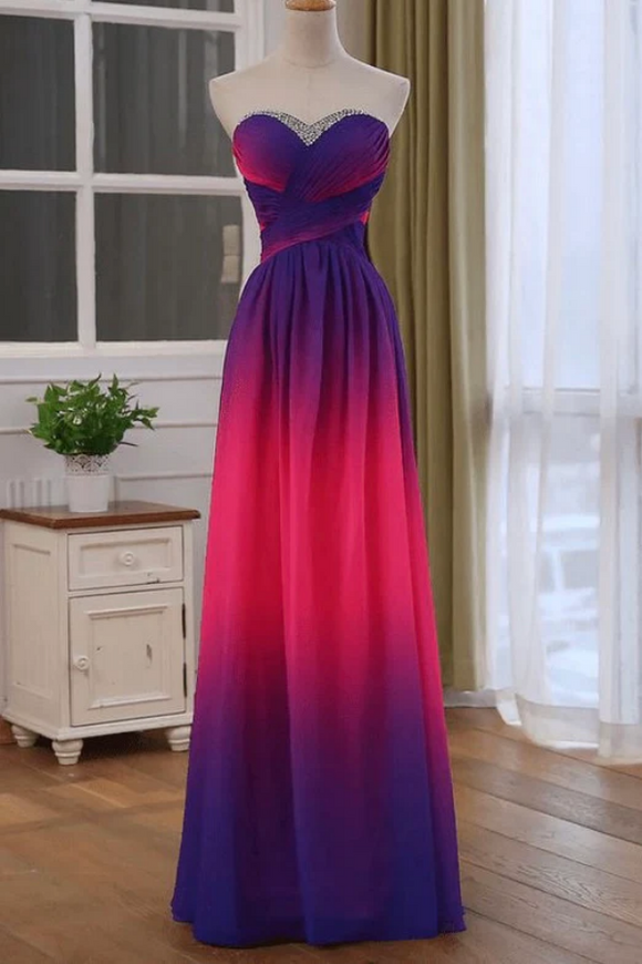 Beads Sweetheart Fuchsia Pink Ombre Chiffon Prom Dress, Long Formal Go kateprom Beads Sweetheart Fuchsia Pink Ombre Chiffon Prom Dress, Long Formal Go kateprom