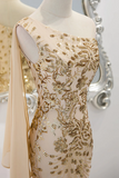 Champagne Mermaid Long Party Dress, Champagne Sequins Prom Dress KPP1950