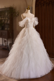A Line Tulle Layers Long Prom Dress, Ivory Spaghetti Strap Sweet 16 Dress Evening Dress KPH0719