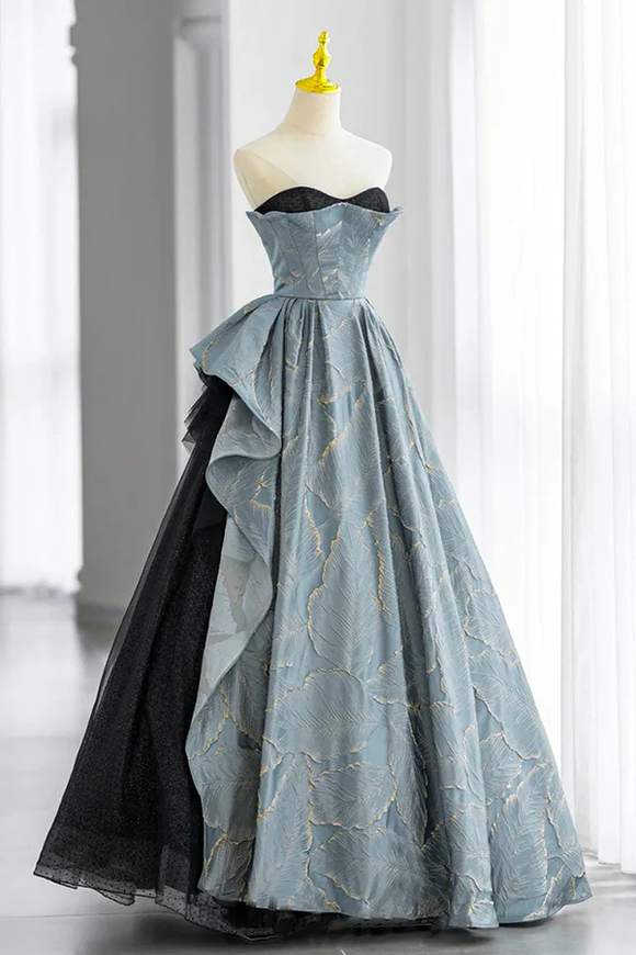 Elegant A Line Sweetheart Blue Black Tulle Prom Formal Party Dress KPP1959