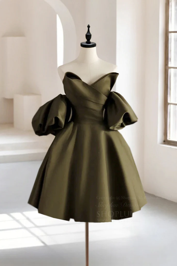 olive green homecoming dresses Wedtrend WomenSage Dress with Beading Corset Tight Spaghetti Straps Short Cocktail Dress with Appliqueds, Sage Green / US16 Satin 3 A Line Puff Sleeves Olive