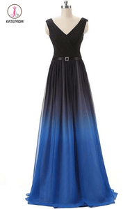 A line Royal Blue Prom Dress,Black And Royal Blue Gradient Ombre Chiff kateprom A line Royal Blue Prom Dress,Black And Royal Blue Gradient Ombre Chiff kateprom