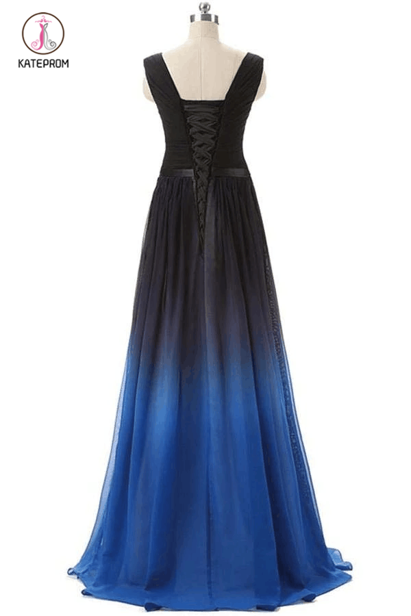 A line Royal Blue Prom Dress,Black And Royal Blue Gradient Ombre Chiff kateprom A line Royal Blue Prom Dress,Black And Royal Blue Gradient Ombre Chiff kateprom