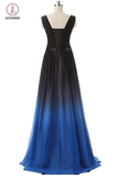 A line Royal Blue Prom Dress,Black And Royal Blue Gradient Ombre Chiffon Prom Dress KPP0206