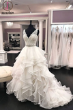 Kateprom Ruffled Organza Wedding Dresses Lace V neckline Bodice Party Dresses for Sale KPW0666