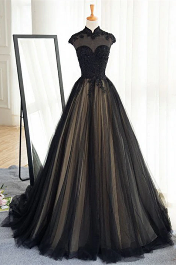 Kateprom Chic A line High Neck Black Tulle Floor Length Modest Prom Dr kateprom Kateprom Chic A line High Neck Black Tulle Floor Length Modest Prom Dr kateprom