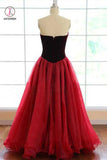 A-line Burgundy Strapless Floor-length Long Prom Dresses,Burgundy Evening Gown KPP0003
