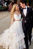 Stylish A-Line Two Piece Spaghetti Tulle Long Prom/Wedding dress with Flowers KPW0002