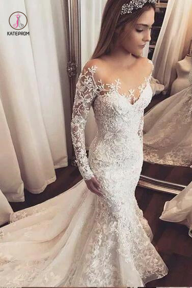 Luxury Wedding Dresses Trumpet/Mermaid Long Sleeve Sexy Bridal Gown KPW0003
