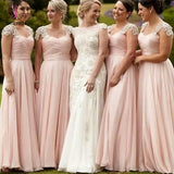 Chic Bridesmaid Dresses A-line V-neck Pearl Pink Long Bridesmaid Dresses KPB0002