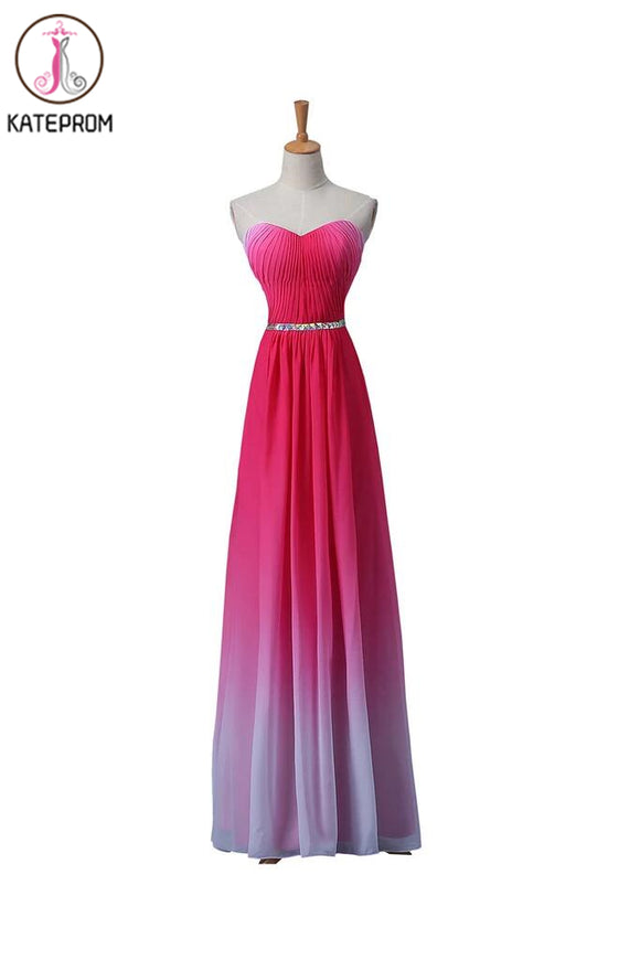 Gradient Ombre Chiffon Prom Dress | Long Beaded Evening Gown