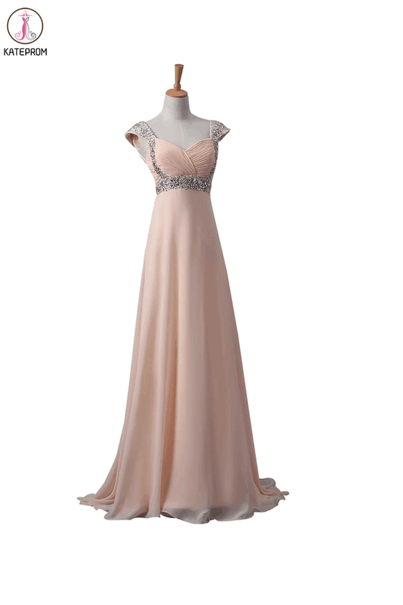 Blush Pink Chiffon Beaded Long Prom\Evening Dresses KPP0008
