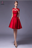 Cap Sleeves Beaded Red Lace Homecoming Cocktail Dresses KPH0016