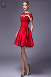 Cap Sleeves Beaded Red Lace Homecoming Cocktail Dresses KPH0016